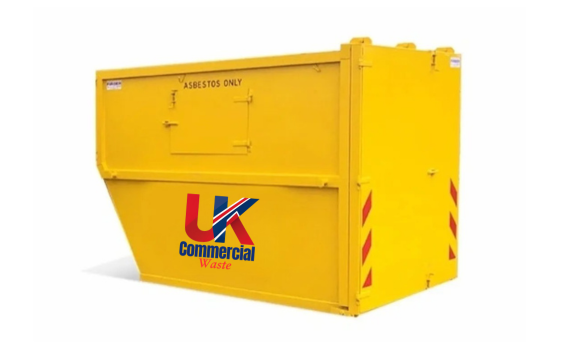Asbestos Waste Bright yellow sealed skip for asbestos waste.